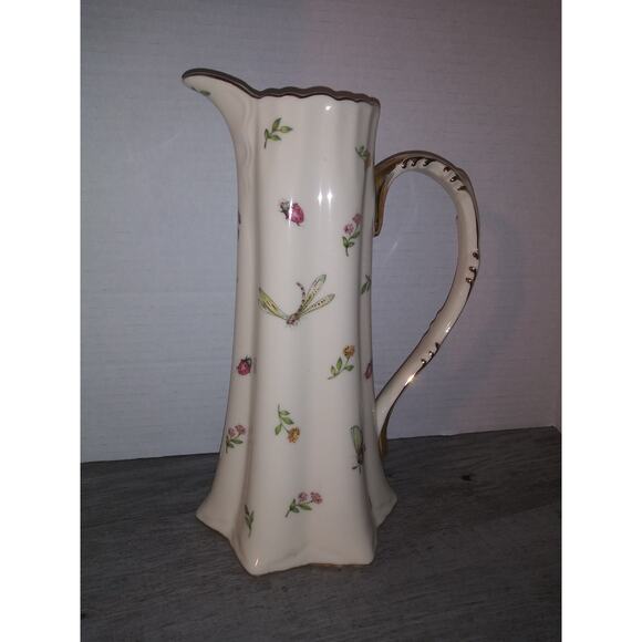 Burton & Burton China Porcelain Pitcher W/ Lady Bug, Butterflies, Dragonfly - Picture 1 of 9